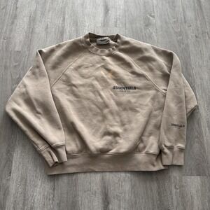 Fear of God Essentials Sweatshirt Mens XS Beige Crewneck Fleece Logo (flaws)